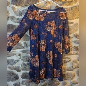 Sheer dress with navy blue slip